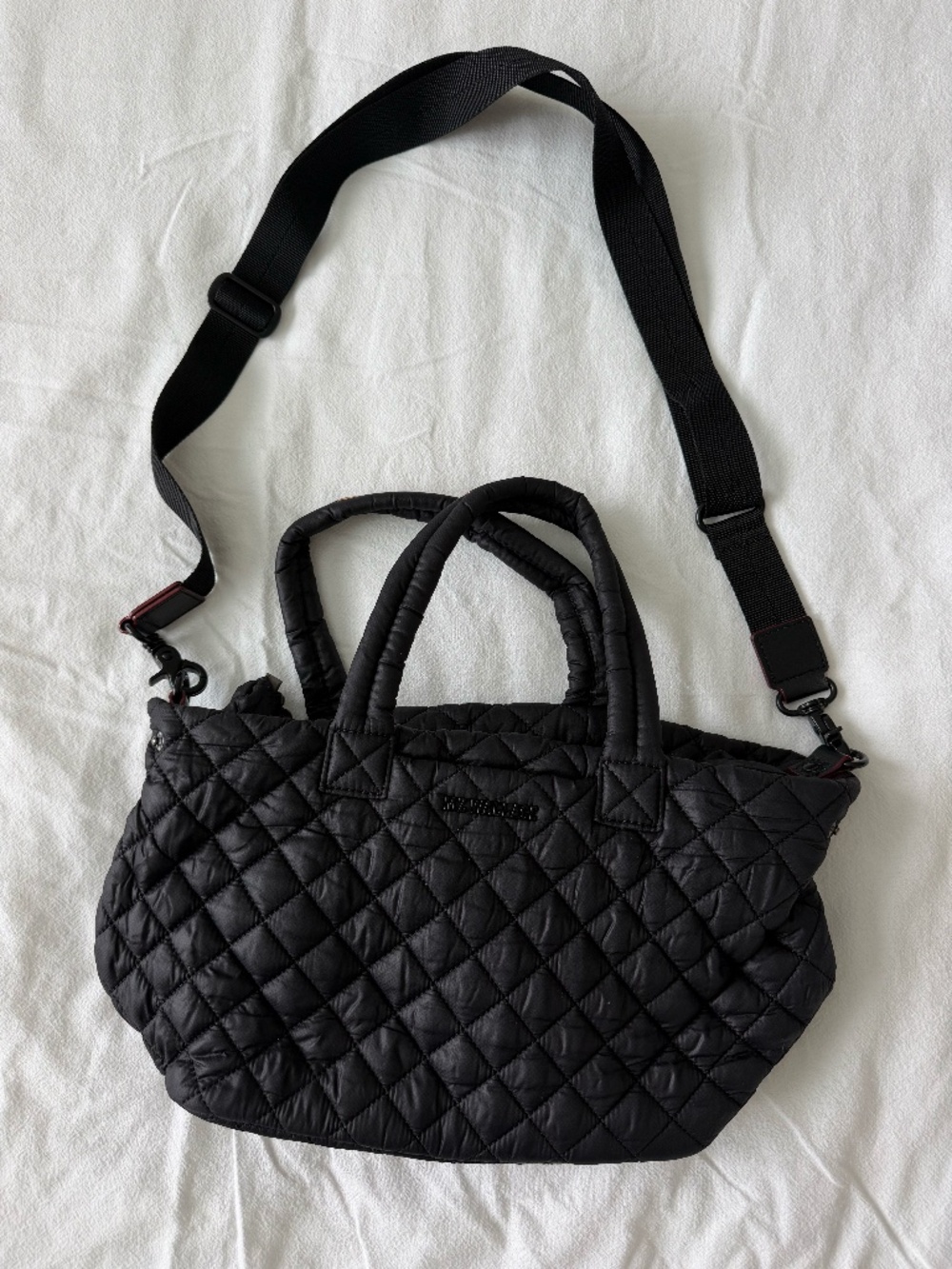 MZ Wallace Black Small Metro Tote Deluxe – Quilted Nylon Crossbody Bag